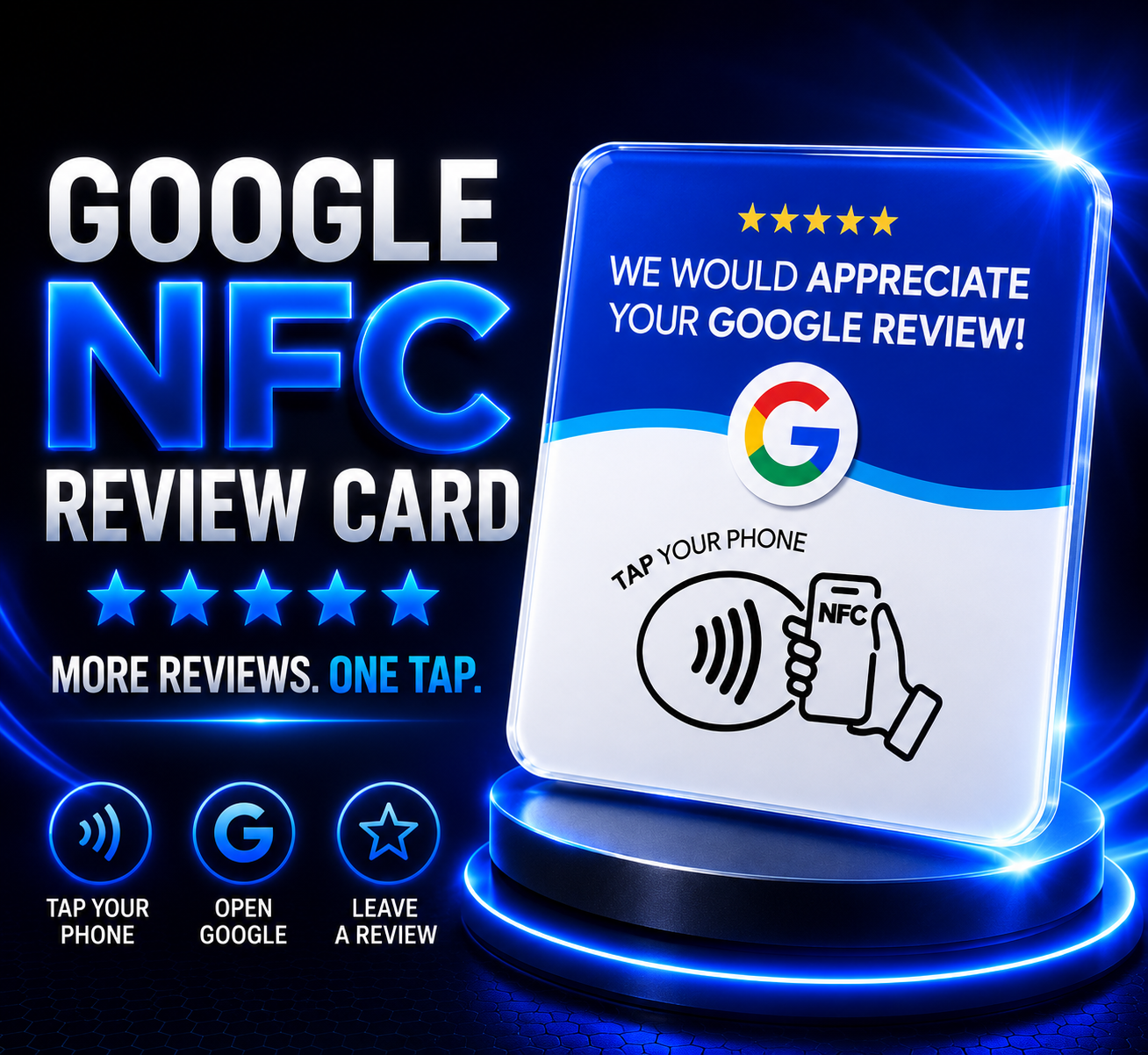 One blue Google review card