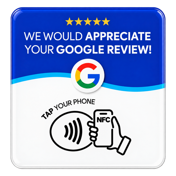One NFC review card, front view.